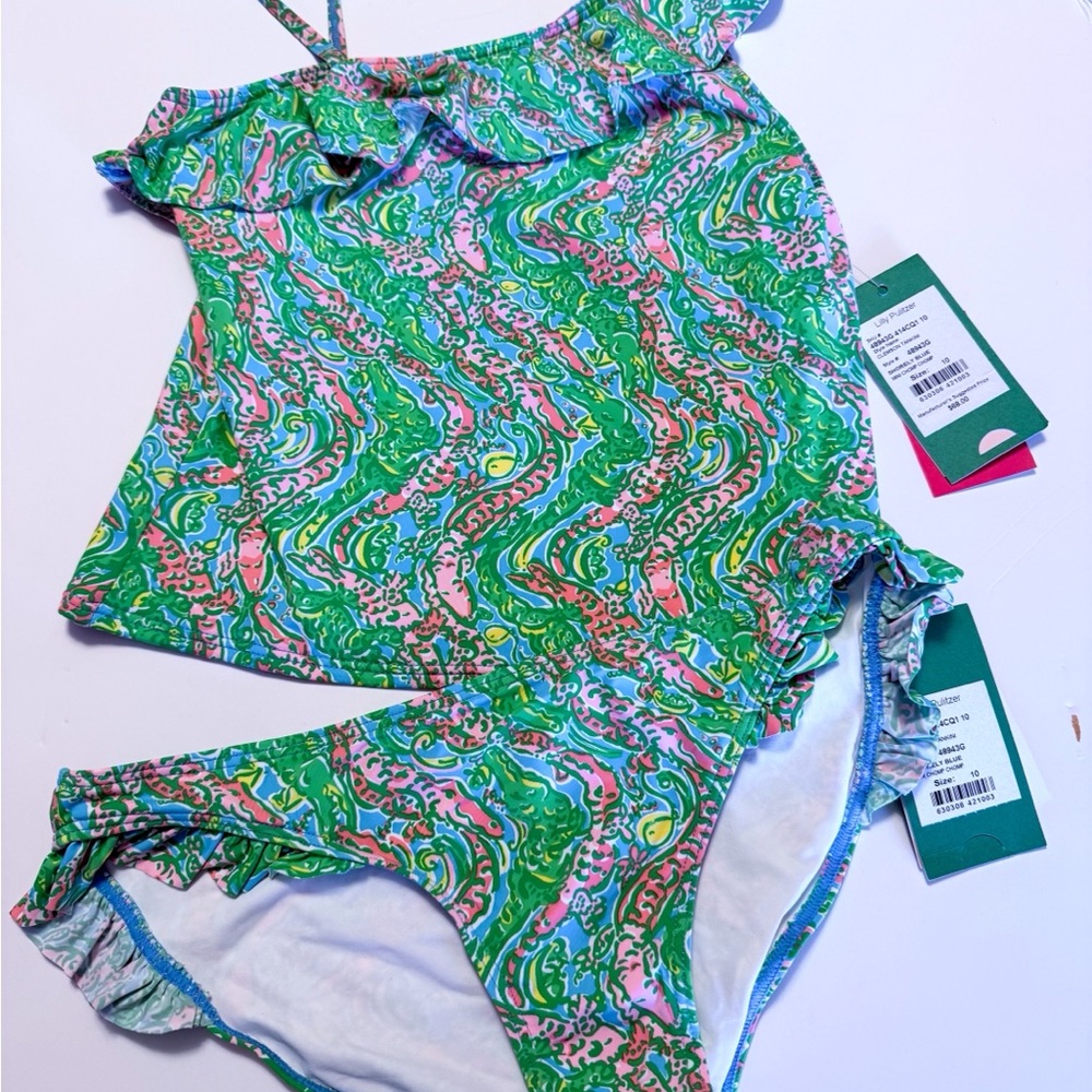 New - Lilly Pulitzer Chomp Chomp Alligator Kids Swimsuit, size 10